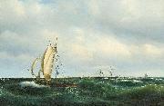 Vilhelm Melbye Stormfuld Eftermiddag i Skagerak. En dansk Jagt og forskjellige Skibe passere Skagen Sweden oil painting artist